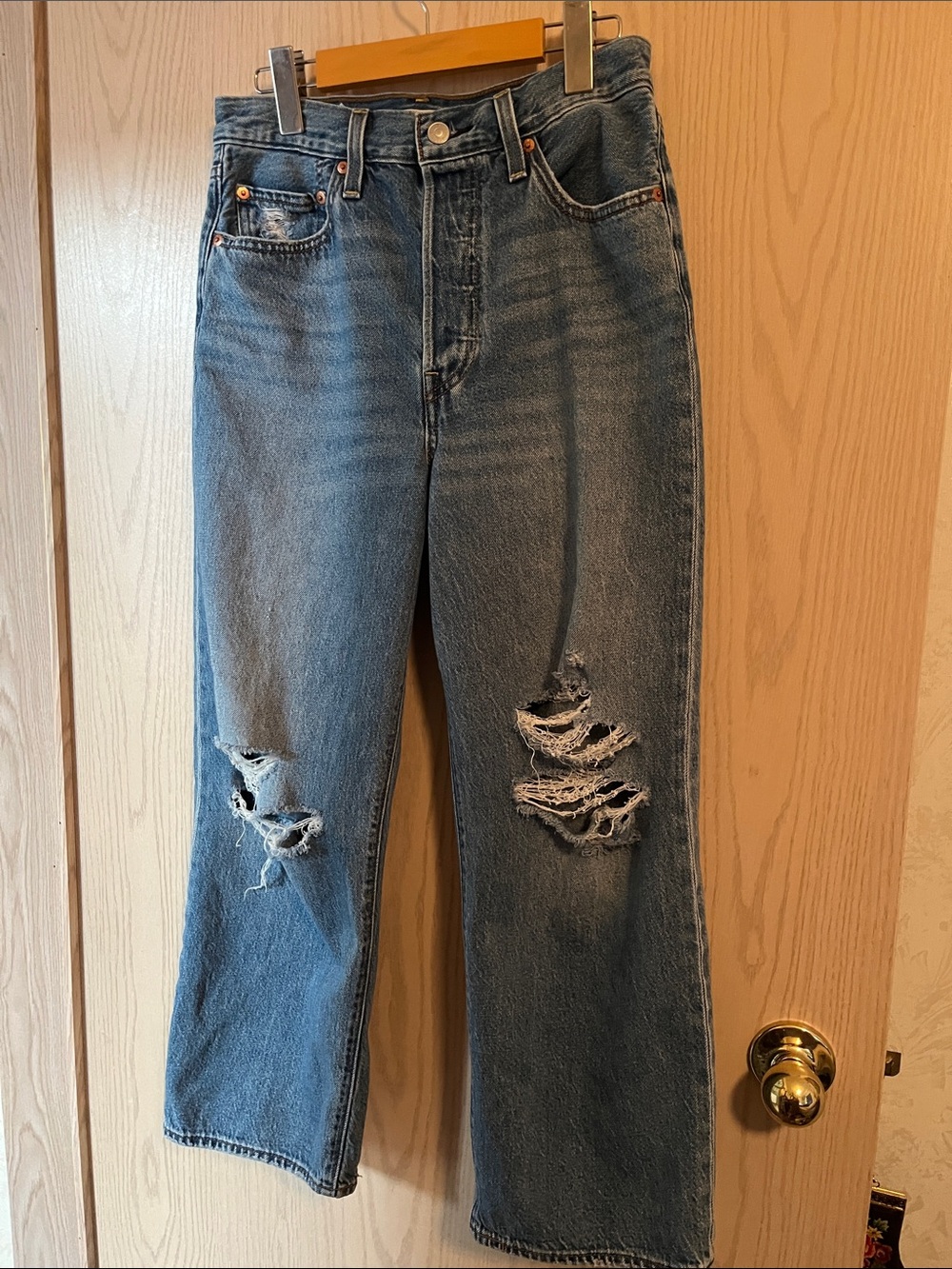 Levi's Blue Straight-Leg Distressed Women's Jeans